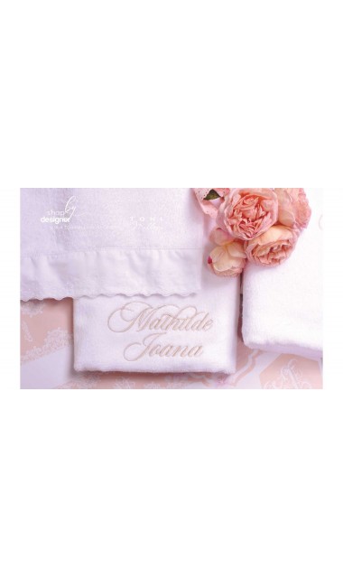 Trusou de botez somon cu alb cu broderie sand pentru fetite Elegant Monogram Peach 7